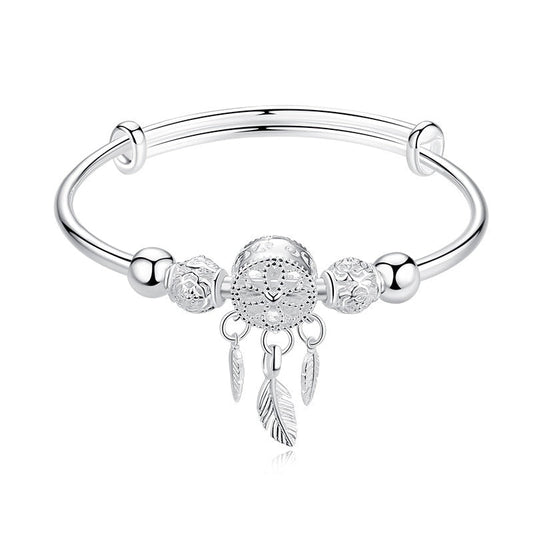 Feather Round Bead Charm Bracelet-0