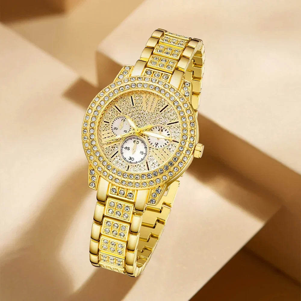 Women's Gold Quartz Watch Jewelry Gift Set-3