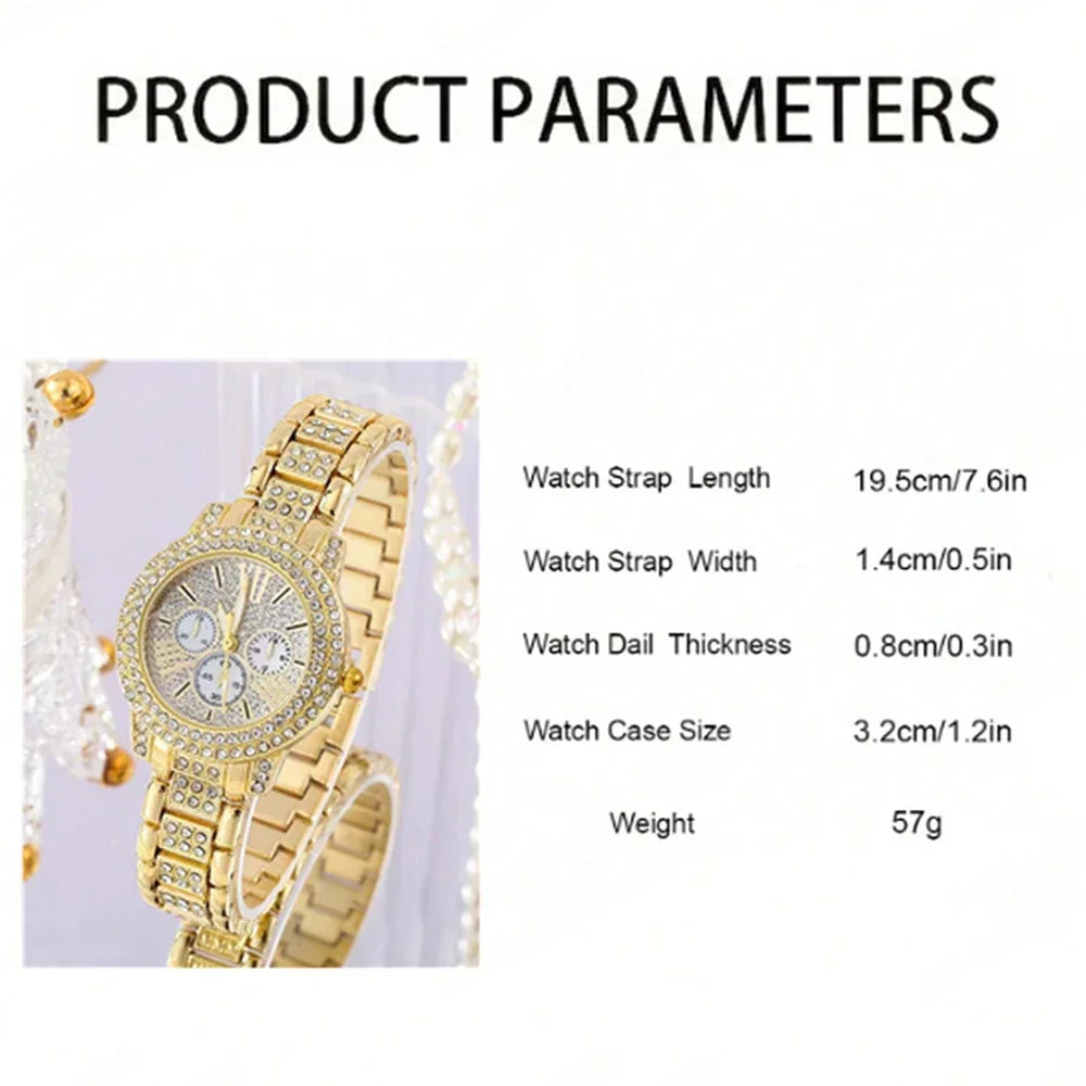 Women's Gold Quartz Watch Jewelry Gift Set-4