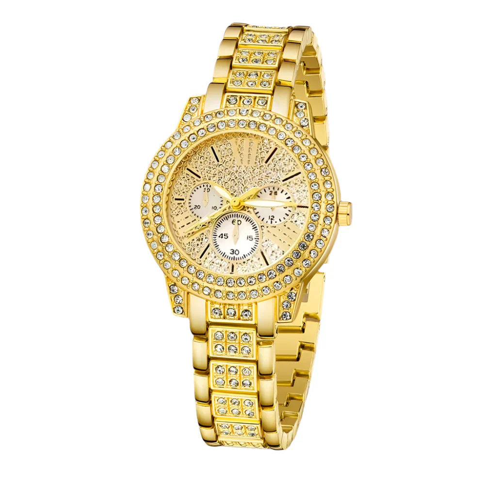 Women's Gold Quartz Watch Jewelry Gift Set-0