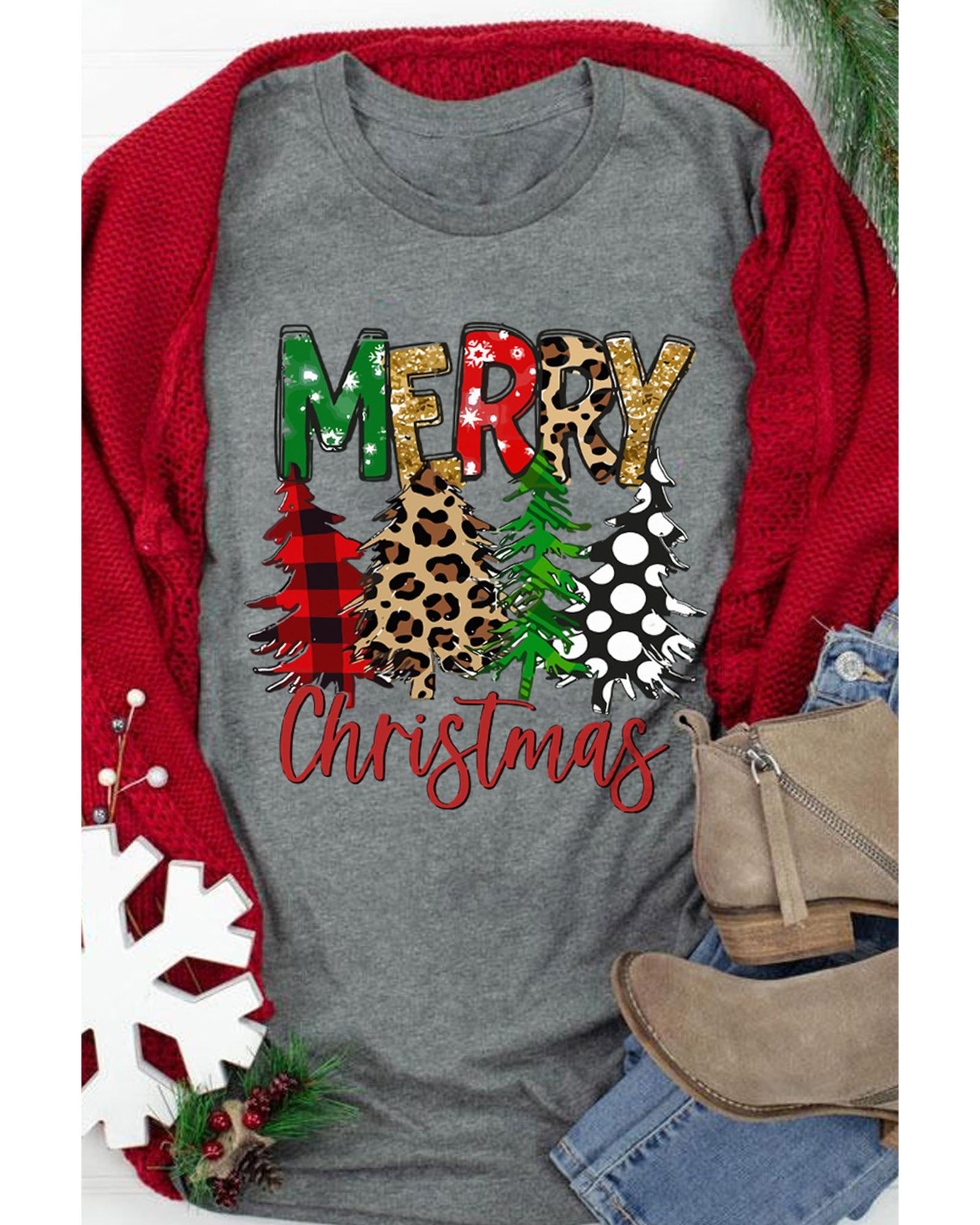 NNEDSZ Azura Exchange Christmas Tree Pattern Crew Neck Graphic Tee - XL-1
