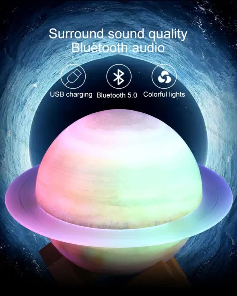 NNEDSZ Purle And Blue 3D Saturn Ring Bluetooth Speaker with Adjustable LED Lights, HiFi Bass, USB Charging, and Immersive Sound for Home and Desktop Use-3
